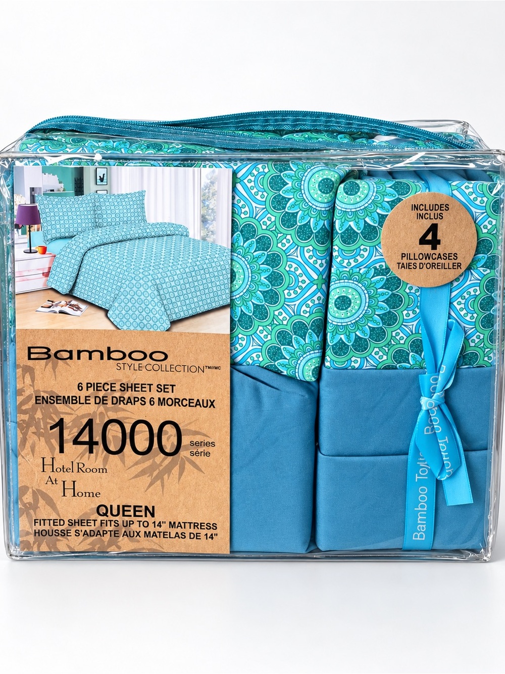 BAMBOO Queen 6-Piece Sheet Set in Turquoise and Teal